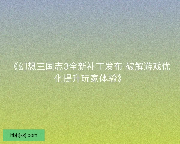 《幻想三国志3全新补丁发布 破解游戏优化提升玩家体验》